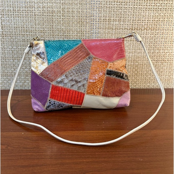 🌟2xHP🌟VTG 1980s Snake & Lizard Skin Patchwork Color Block Shoulder/Crossbody Bag - Picture 2 of 14